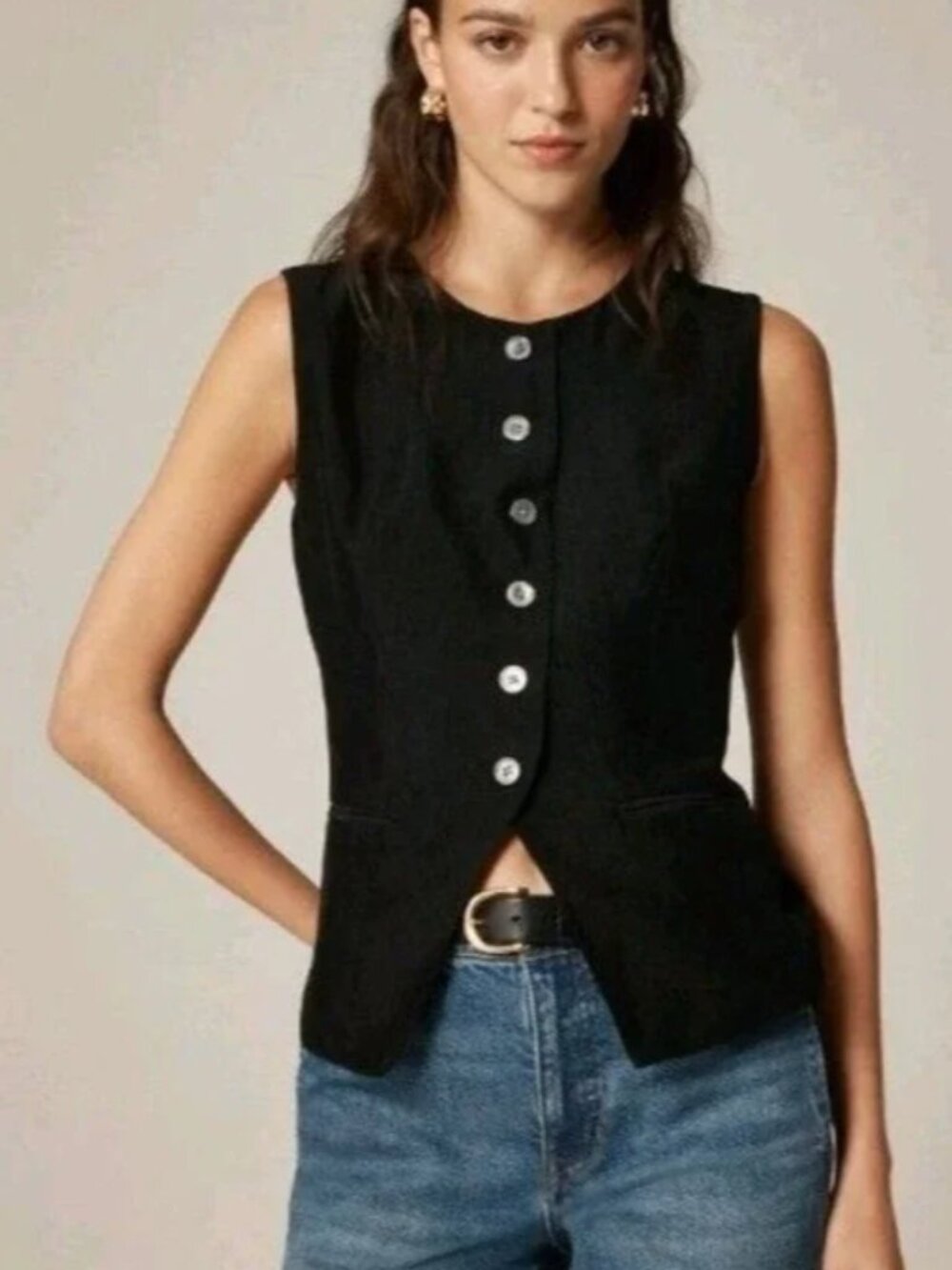 J Crew Cutaway Vest in Textured Satin, Black, Size 16, NwT